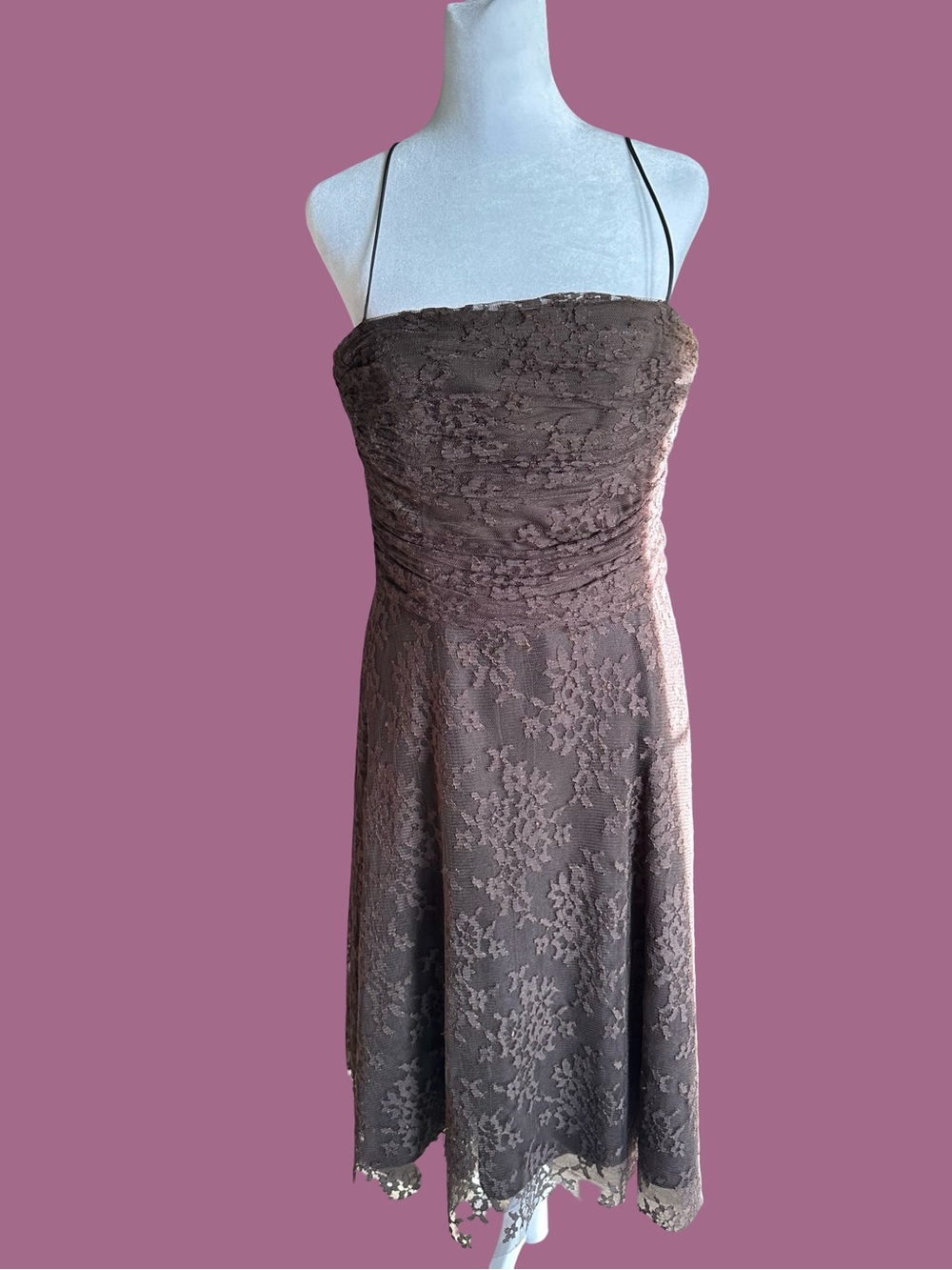 y2k Eliza J Strapless Brown Lace Cocktail Dress twilight core